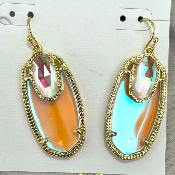 NWT Kendra Scott RARE Emmy Earrings Double Dichroic Yellow Gold GORGEOUS! - Picture 9 of 15